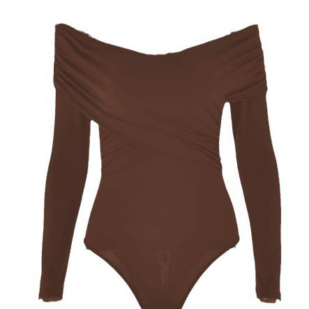 Body elegante de primavera y otoño con escote en V y hombros descubiertos y manga larga