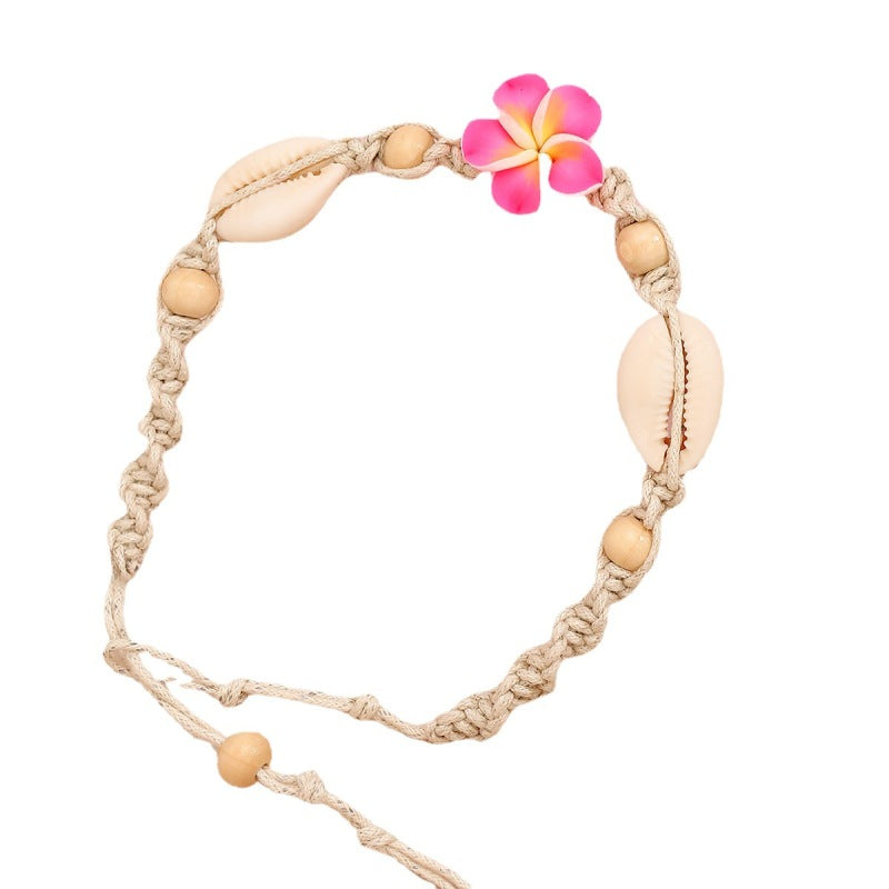 Tobillera con diseño floral de conchas tejidas a mano de estilo bohemio