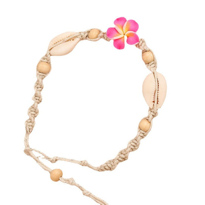 Tobillera con diseño floral de conchas tejidas a mano de estilo bohemio