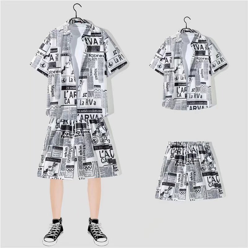 Conjunto de camisa informal de vacaciones con estampado de flores pequeñas para hombre