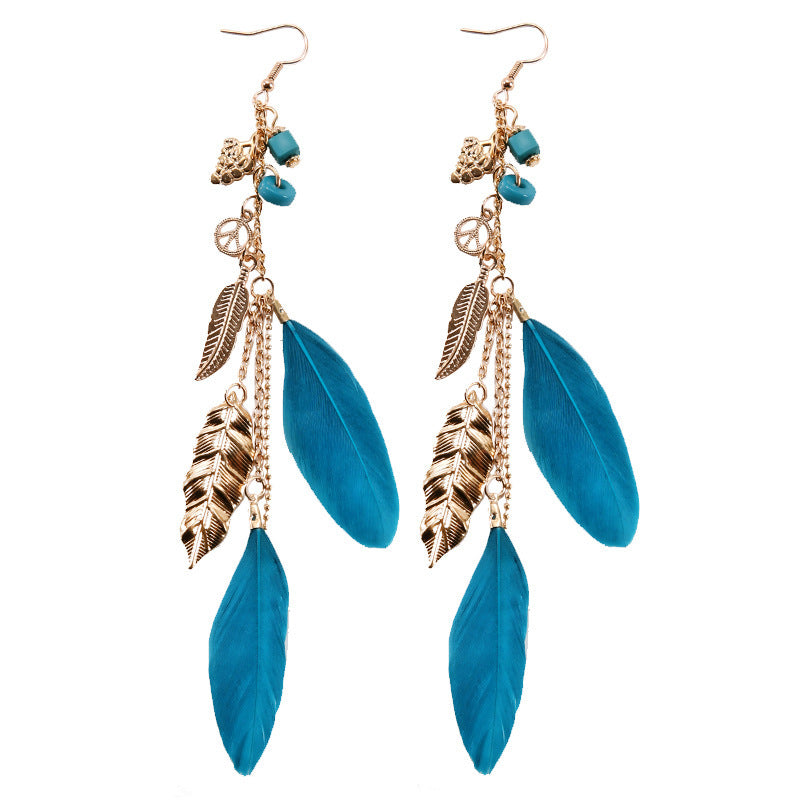Bohemian Ethnic Style Retro Tassel Feather Earrings