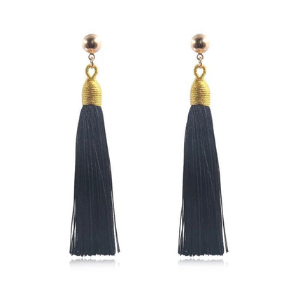 Bohemian Gold Wire Pull Hoop Tassel Earrings