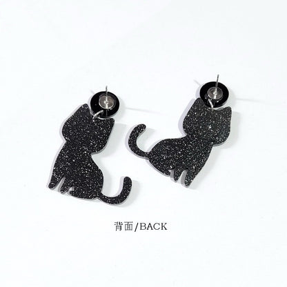 Halloween Women Fashion Glitter Skull Cat Earrings