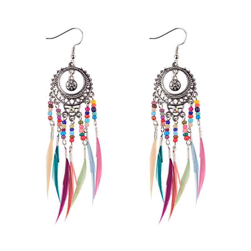 Bohemian Ethnic Style Retro Tassel Feather Earrings