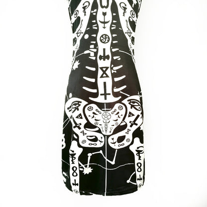 Vestido sexy punk de Halloween con calavera y huesos cruzados para mujer