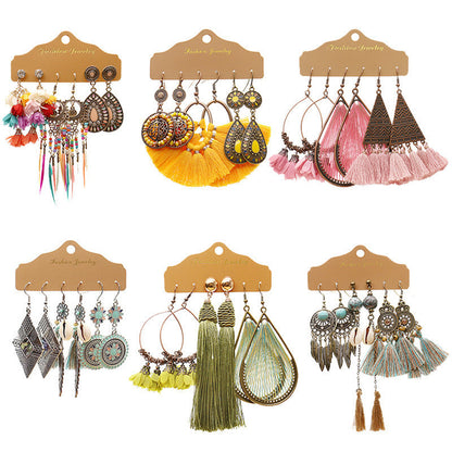 Conjunto de pendientes con borlas creativas retro de estilo étnico bohemio