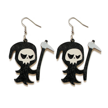 Halloween Women Horror Evil Ghost Black Cat Pumpkin Wooden Earrings