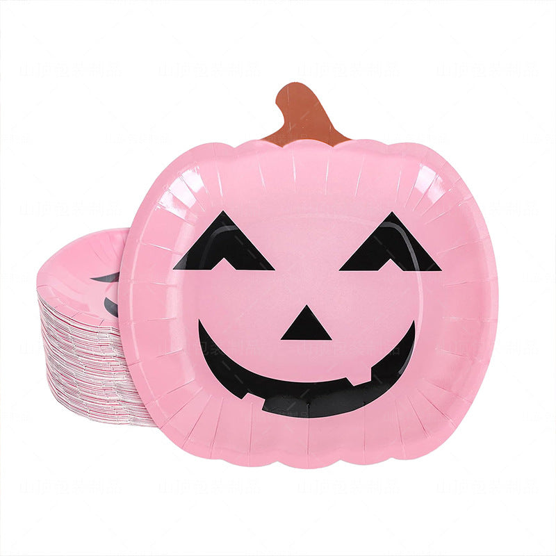 Halloween Pink Smiley Pumpkin 9 Inch Irregular Paper Plate