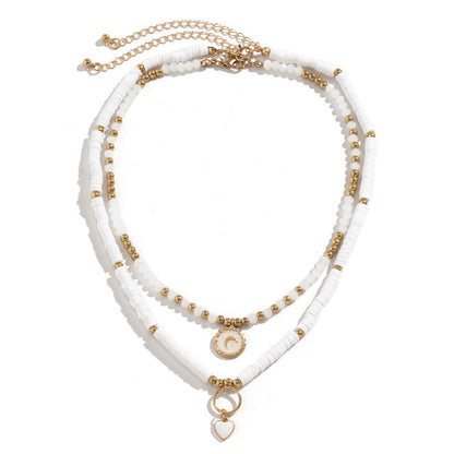Bohemian Heart Crescent Beads Double-Layer Necklace Set