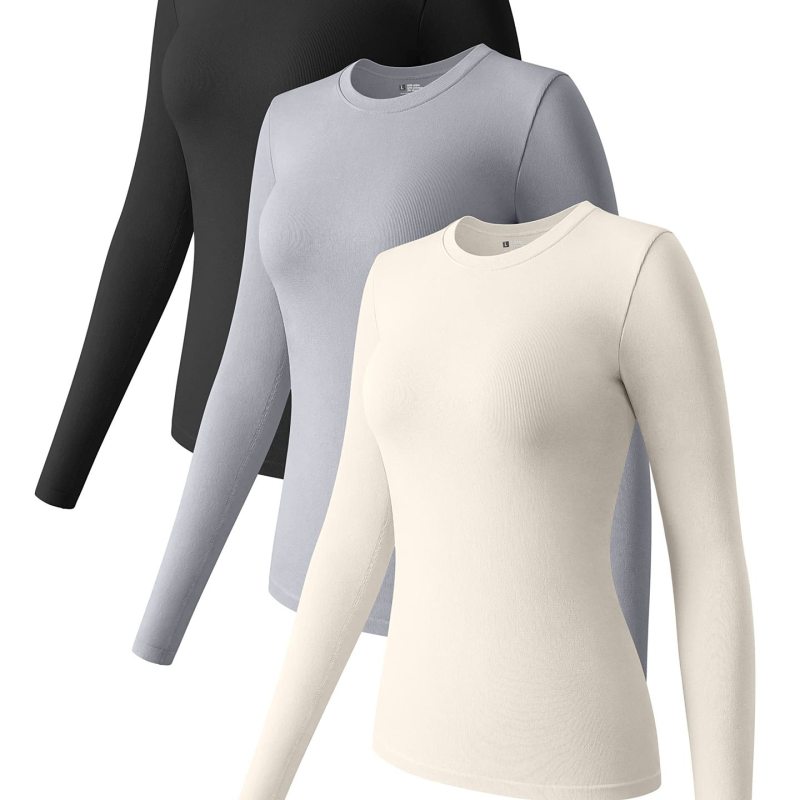 Women Fashion Solid Color Long Sleeve Blank T-Shirt