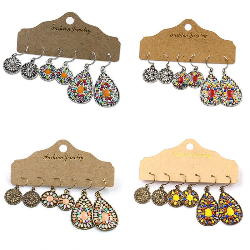 Conjunto de pendientes de aleación con forma de gota de aceite estilo bohemio