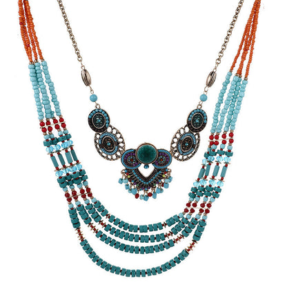 Bohemian Bead String Earrings Necklace Jewelry Suit