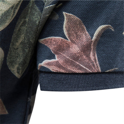 Summer Vacation Leaf Floral Printed Polo Shirt