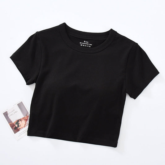 Women Fashion Solid Color Blank T-Shirt - Round Neck Short Sleeve