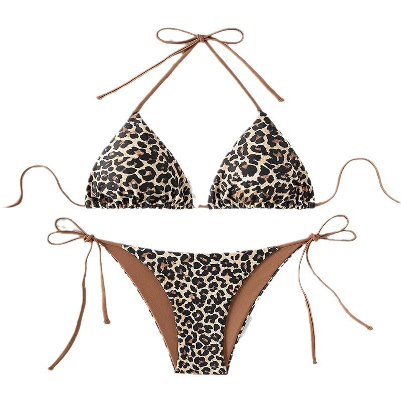 Bikini con cordones y estampado de leopardo para vacaciones de verano