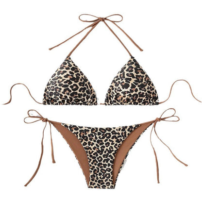 Bikini con cordones y estampado de leopardo para vacaciones de verano