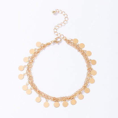 Tobillera con borlas multicapa estilo bohemio para mujer