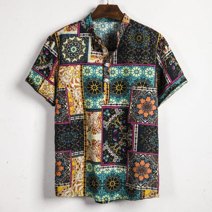 Camisa informal de vacaciones para hombre con estampado de flores diminutas en 3D