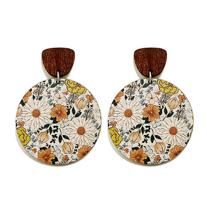 Boucles d'oreilles bohèmes rétro en bois avec coutures florales