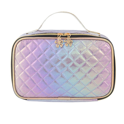 Bolsa de cosméticos de cuero sintético con efecto láser y degradado de color