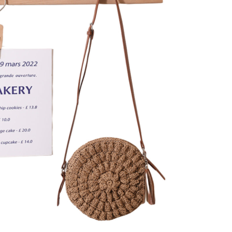 Sac à bandoulière rond tissé de style bohème pour les vacances à la plage