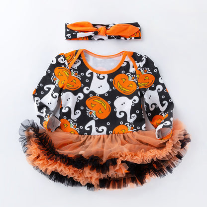 Pelele informal de algodón con estampado de calabaza para niñas pequeñas