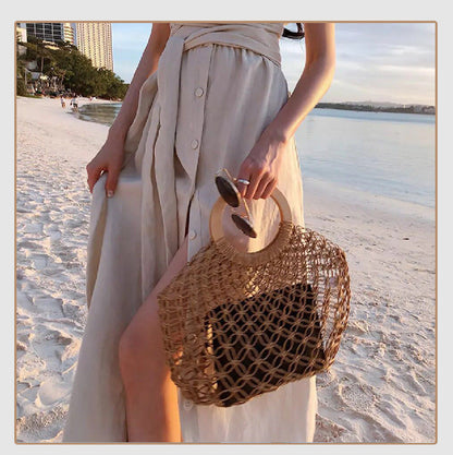 Bohemian Holiday Beach Hollow Straw Handbag