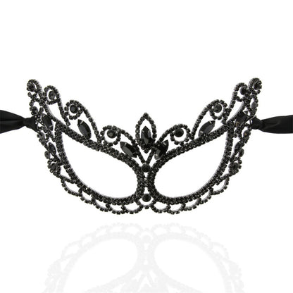 Máscara creativa hecha a mano de diamantes de imitación negros con detalles plateados