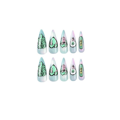 Mode femme Halloween étoile tachée coeur vert globe oculaire lèvres faux ongles