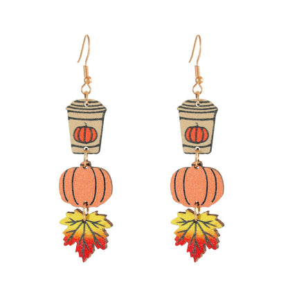 Halloween Women Cartoon Gothic Black Cat Ghost Pumpkin Wooden Earrings
