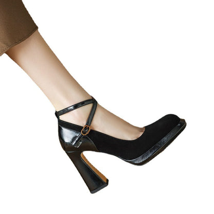 Zapatos Mary Jane vintage con tiras cruzadas y punta cuadrada