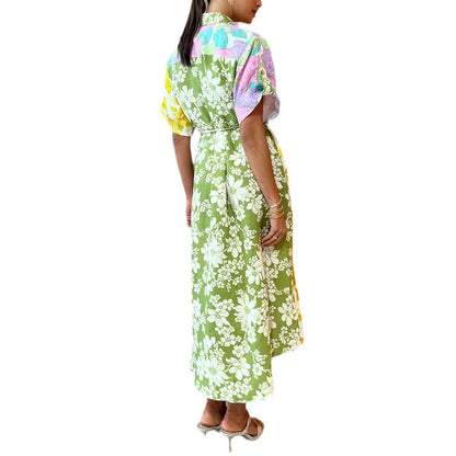 Robe longue à fleurs et poches à lacets pour femme
