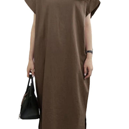 Robe ample décontractée en coton et lin de couleur unie pour femme