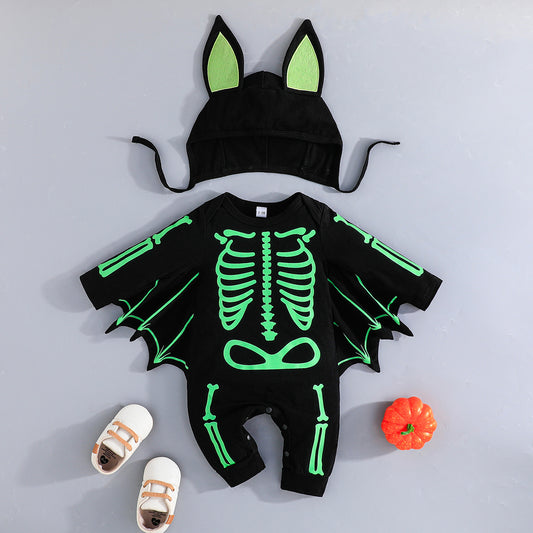 Kids Baby Girls Fall Halloween Skeleton Long Sleeve Romper