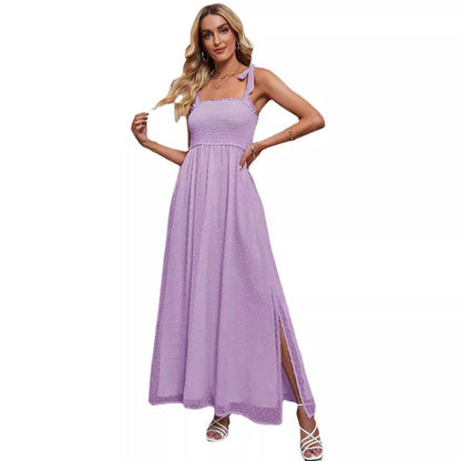 Vestido largo informal de gasa de color liso para mujer de vacaciones