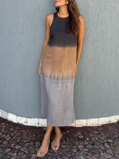 Robe mi-longue décontractée d'été en coton et lin pour femme