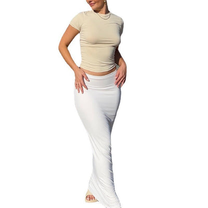 Summer Women Casual Solid Color Round Neck Short Sleeve Blank T-Shirt