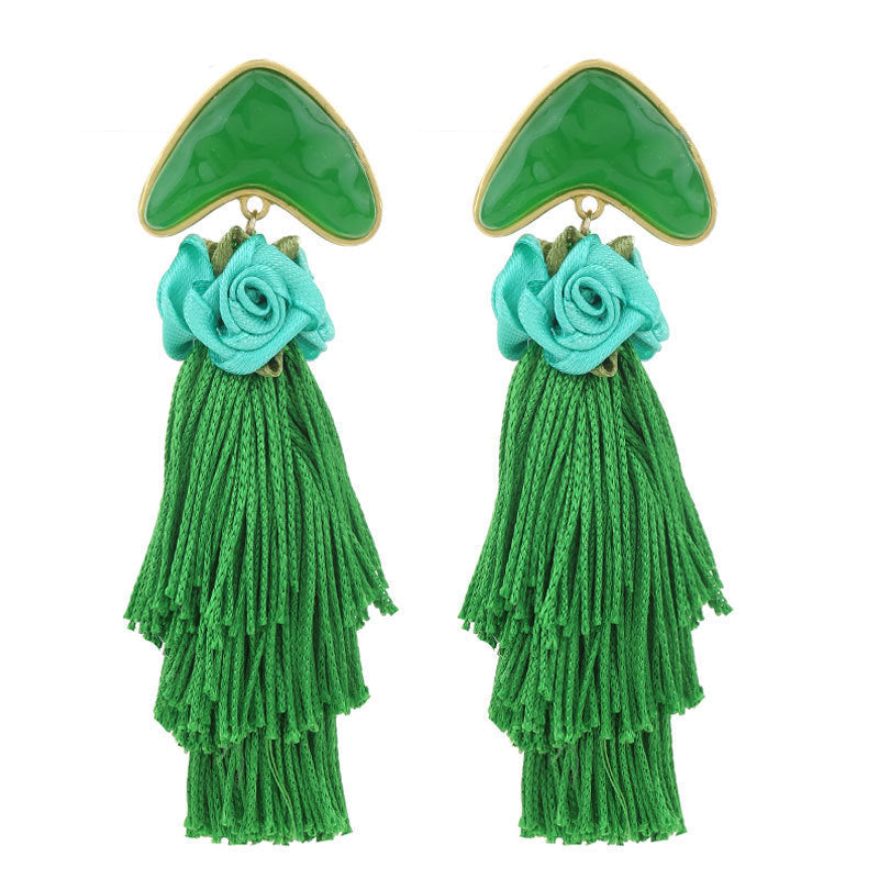 Pendientes florales con borlas bohemias para mujer