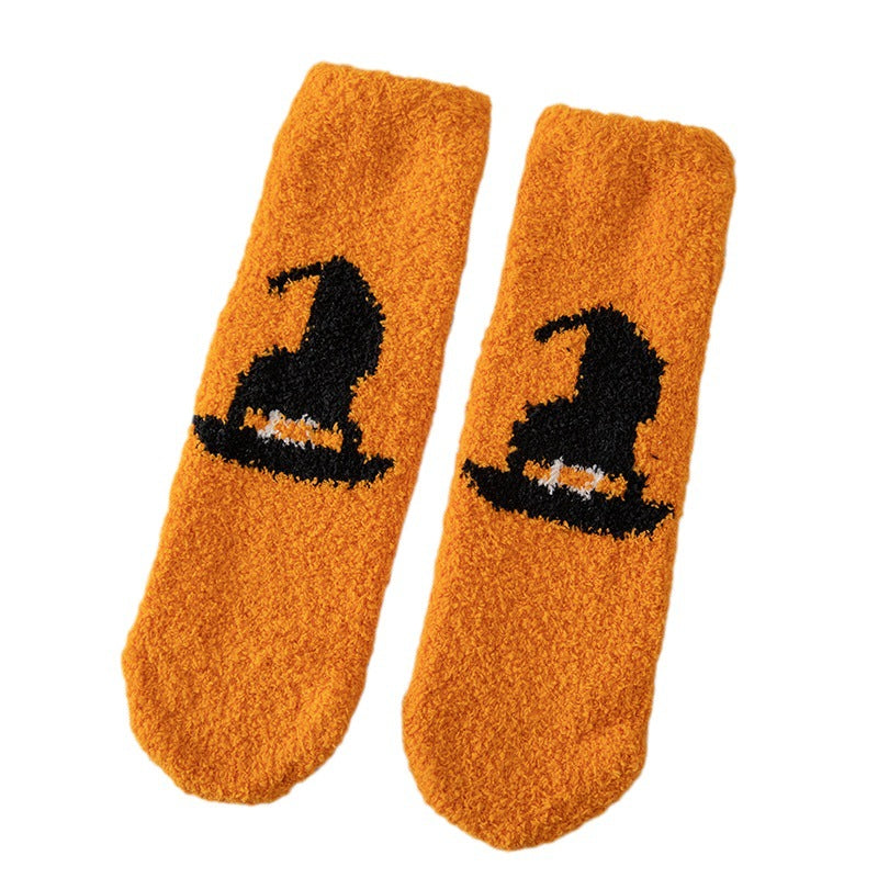 Calcetines unisex de Halloween con diseño de murciélago fantasma y forro polar coral