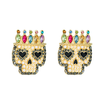 Pendientes de calavera de diamantes de aleación con personalidad exagerada estilo punk