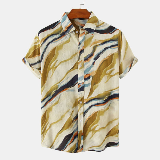 Camisa de verano para hombre con rayas y flores diminutas en 3D