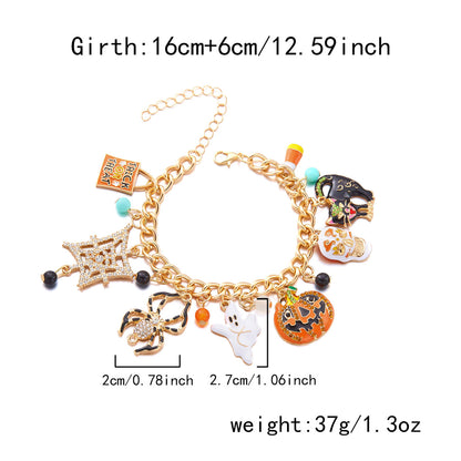 Pulsera navideña con colgante de araña fantasma, calavera y calabaza de Halloween