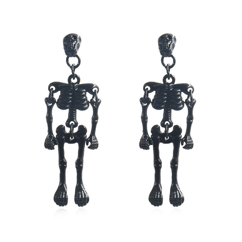 Boucles d'oreilles squelette vintage en alliage pour femme, style Halloween