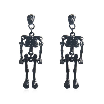 Boucles d'oreilles squelette vintage en alliage pour femme, style Halloween