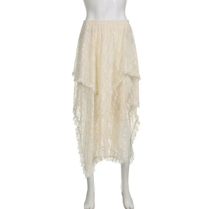 Women Vacation Lace Irregular Low-Waist Skirt