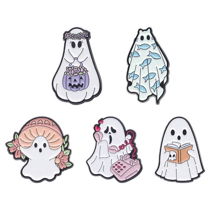 Gothic White Funny Ghost Brooch Halloween Pumpkin Metal Badge