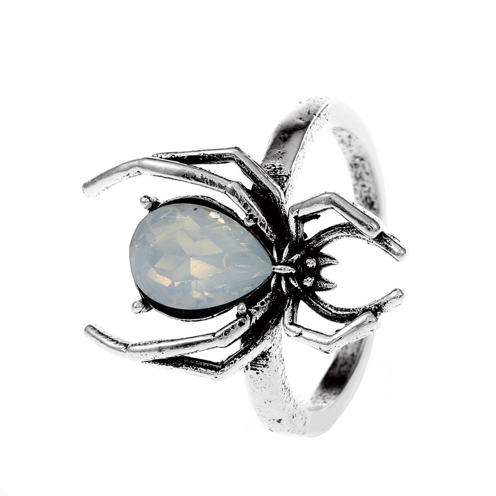 Anillos de araña con piedras preciosas de imitación vintage para mujer, de Halloween