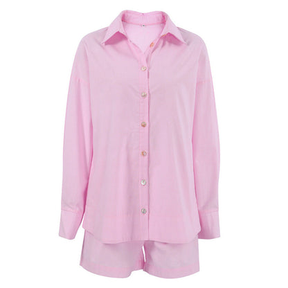 Women Fashion Solid Color Cotton Linen Pajamas Set