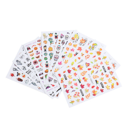 Halloween Skull Autumn Maple Leaf Pumpkin Ghost Nail Stickers