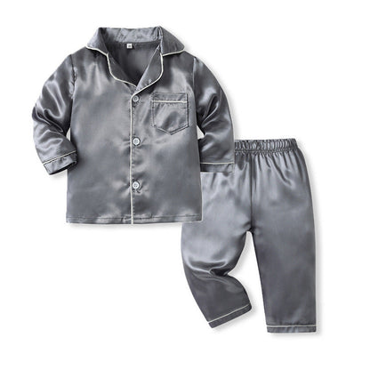 Kids Toddler Boys Solid Color Satin Long Sleeve Pajamas Set